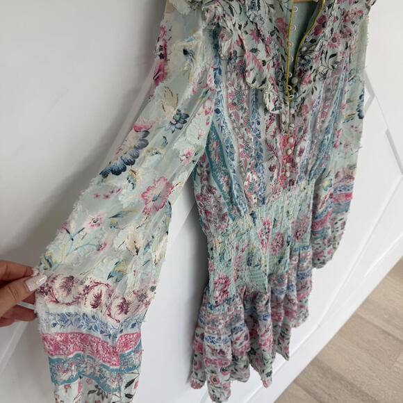 Hemant & Nandita Floral Print Vacation Mini Dress with Pearl Collar Fairy Dress - Picture 5 of 7